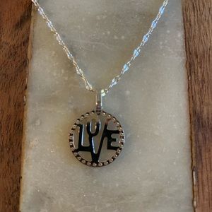 Solid Sterling Silver Love Pendant Chain Necklace, Italian chain 925 necklace